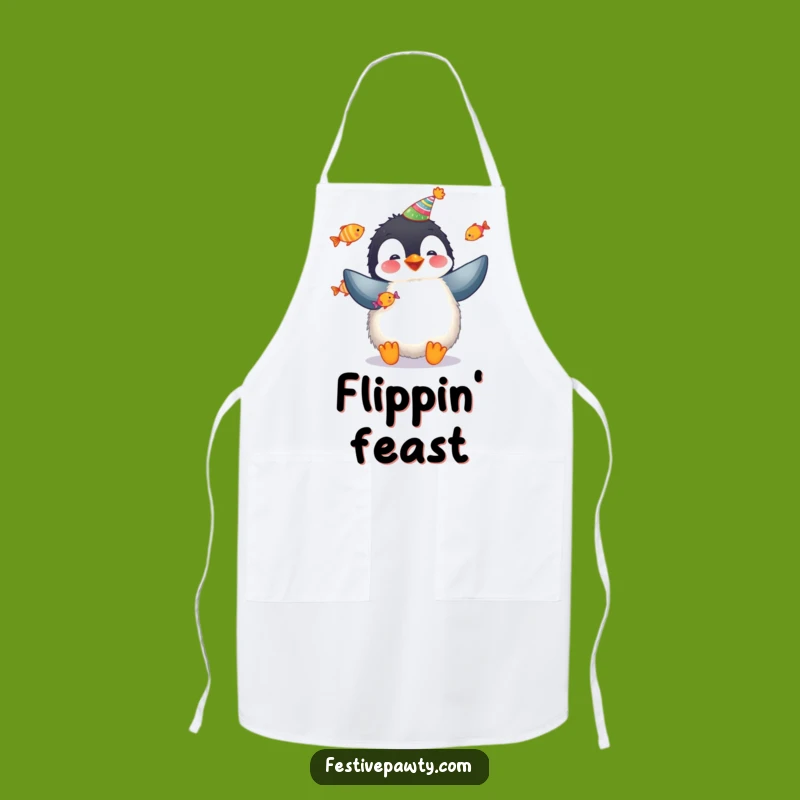Funny Penguin Chef Apron: Fluffy Penguin Juggling Fish for Kitchen Fun