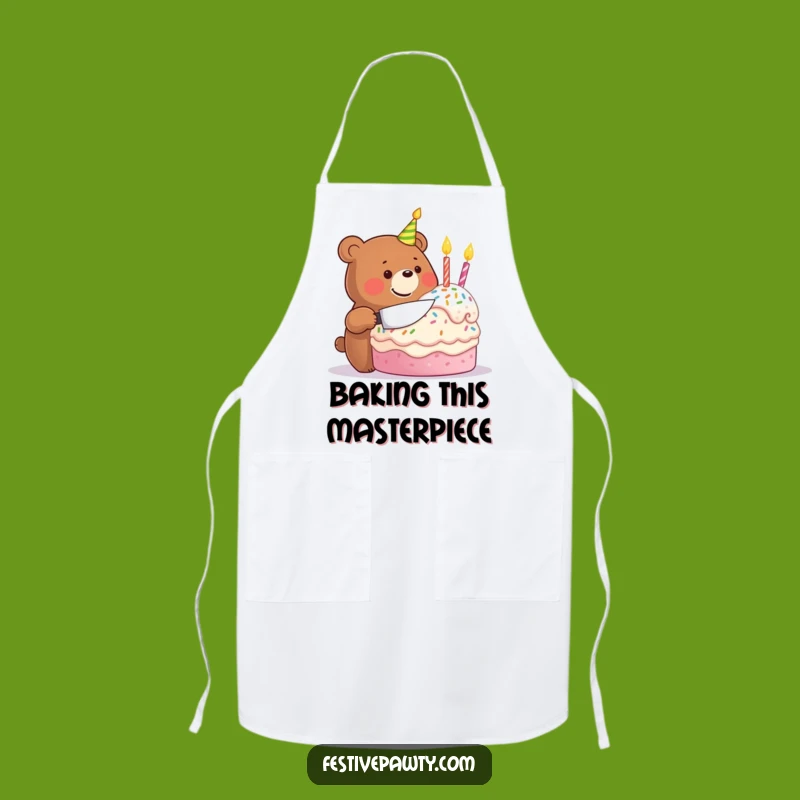 Funny Birthday Bear Chef Apron: Festive Cake Cutting for Party Hosts
