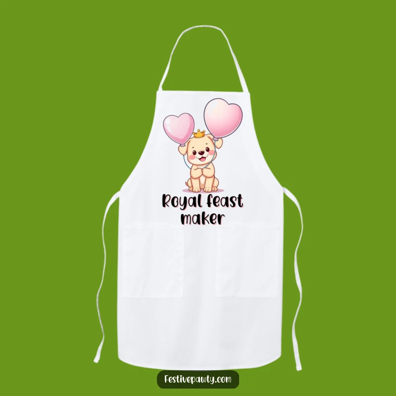 Funny Puppy King Apron: Chef Crowned Dog with Balloon, a Delightful Funny Gift!