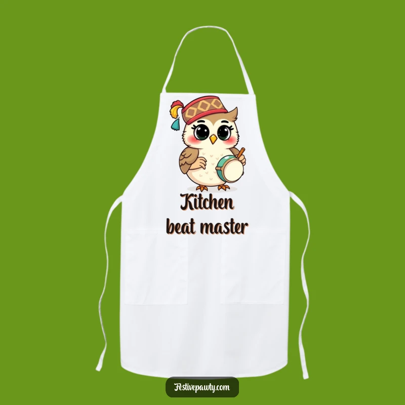 Funny Owl Drummer Apron: Kitchen Beats, Festive Chef Style, Perfect Cooking Gift