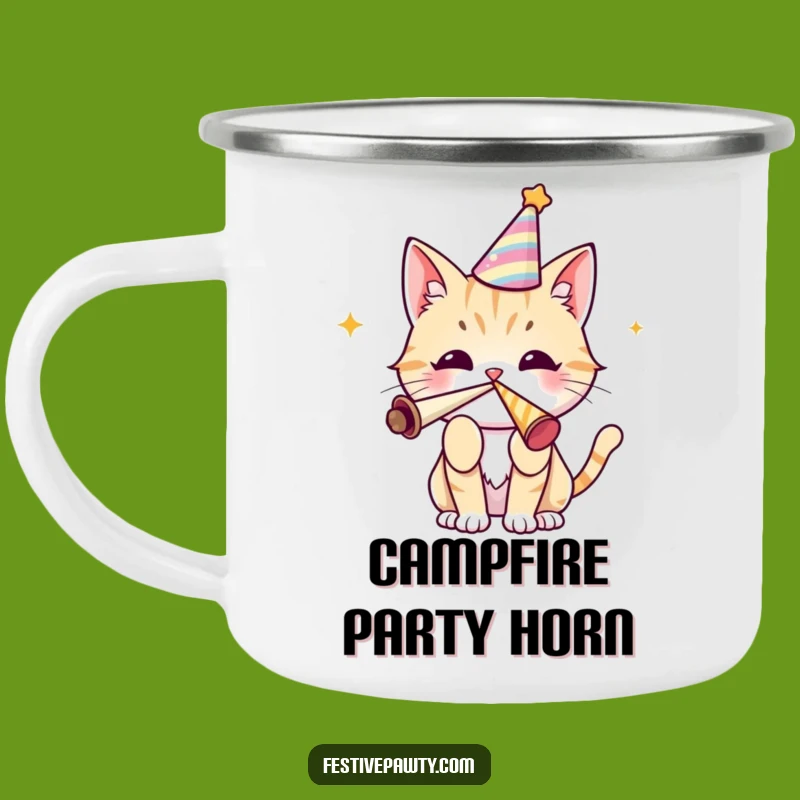 Funny Cat Party Camping Mug - Festive Horn Design, Outdoor Celebration Gift