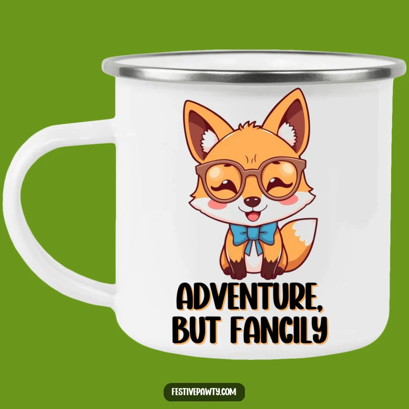Joyful Fox Glasses Bow Tie Camping Mug: Dapper & Funny Outdoor Companion Gift