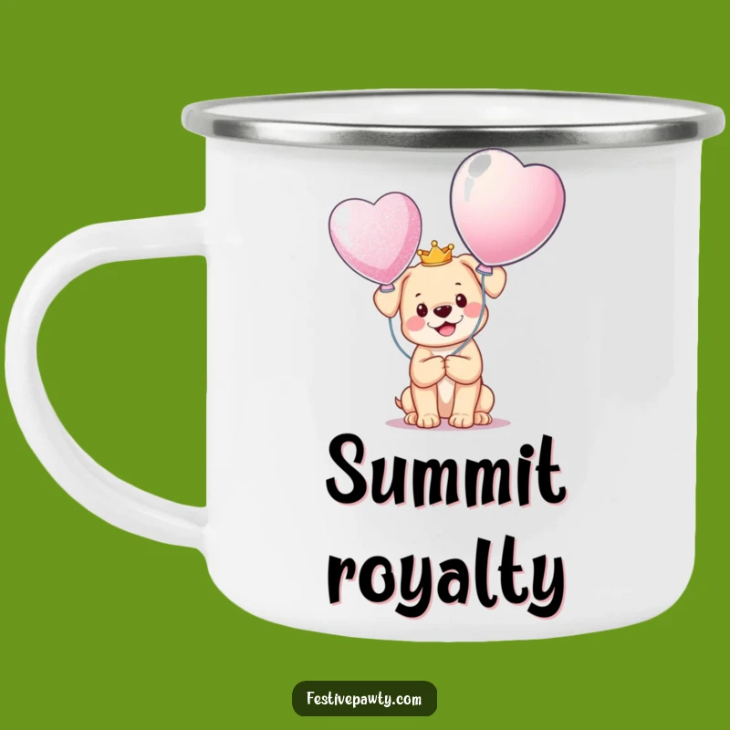Funny Puppy King Camping Mug: Crowned Dog with Balloon Metal Cup, a Royal Funny Gift!