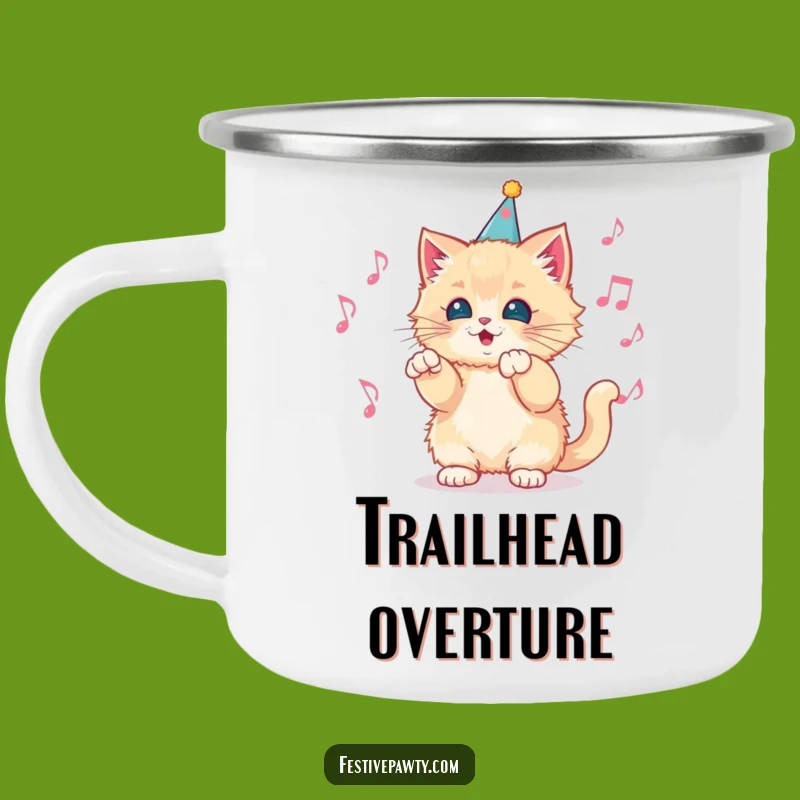 Funny Kitten Conductor Camping Mug: Fluffy Cat Music Maestro Metal Cup, a Rugged Funny Gift!