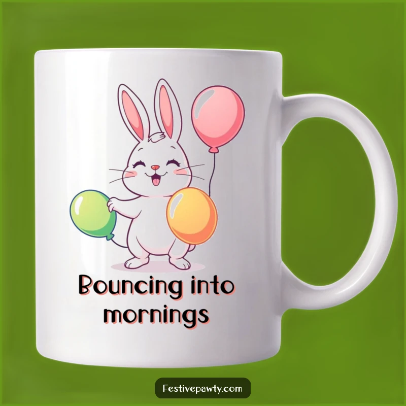 Funny Juggling Rabbit Mug: Playful Animal Lover Gift with Colorful Balloons