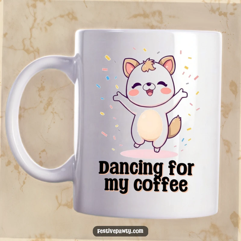 Funny animal character joyfully dancing with colorful confetti falling all around them.