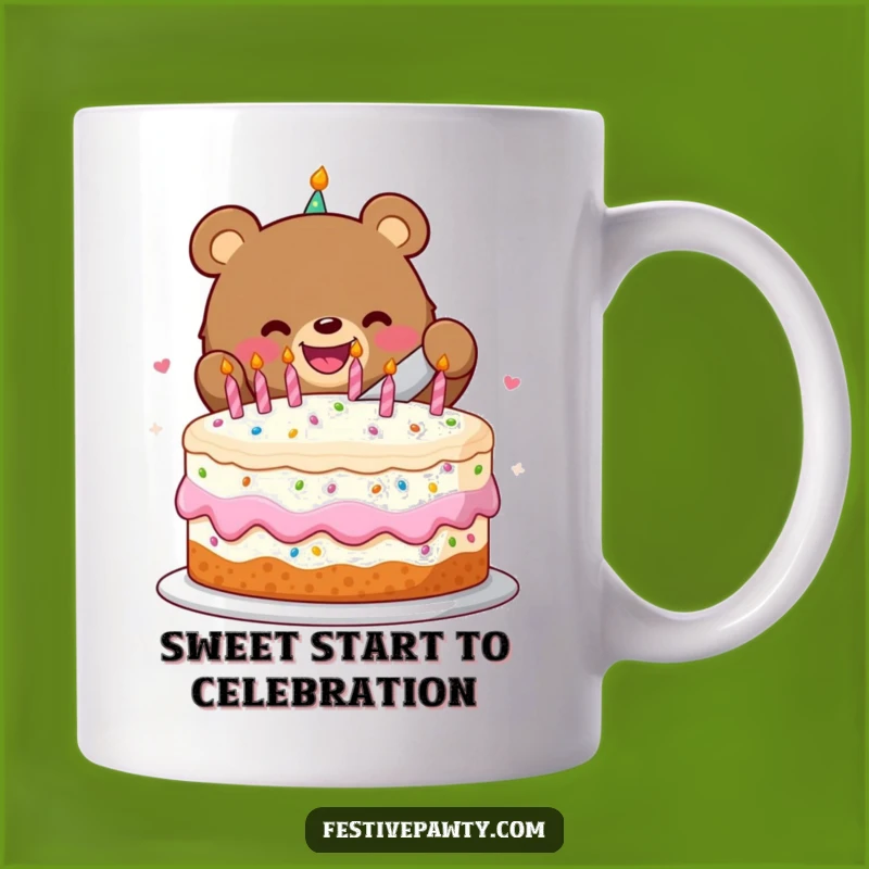 Funny Birthday Bear Cake Slice Mug - Joyful and Humorous Gift for Celebration Lovers