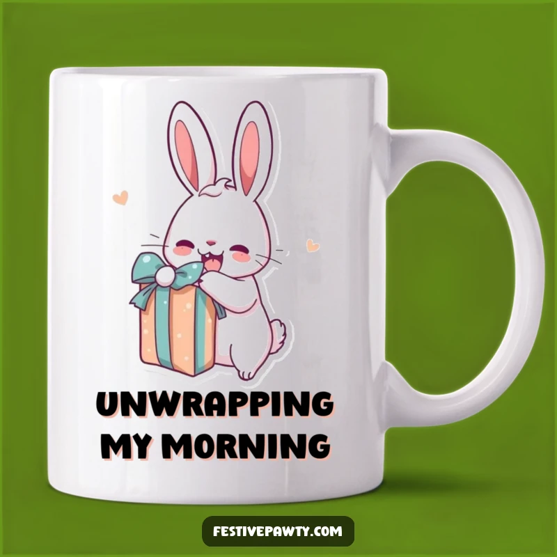 Funny Rabbit Present Mug: Excited Cartoon Character Gift for Joyful Mornings