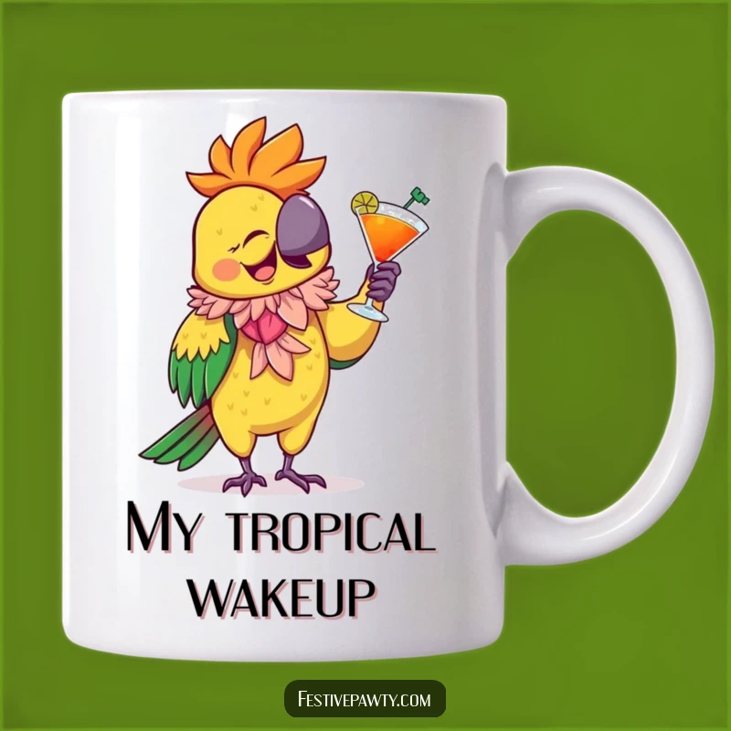 Funny Parrot Party Mug: Giggling Bird in Boa with Cocktail, a Festive Funny Gift!
