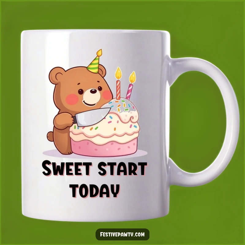 Funny Birthday Bear Mug: Celebratory Cake Slice Gift for Party Lovers