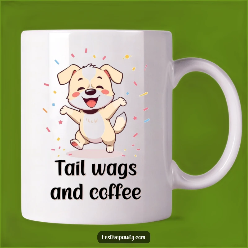 Funny Dancing Dog Mug: Joyful Pet Lover Gift with Wagging Tail & Confetti