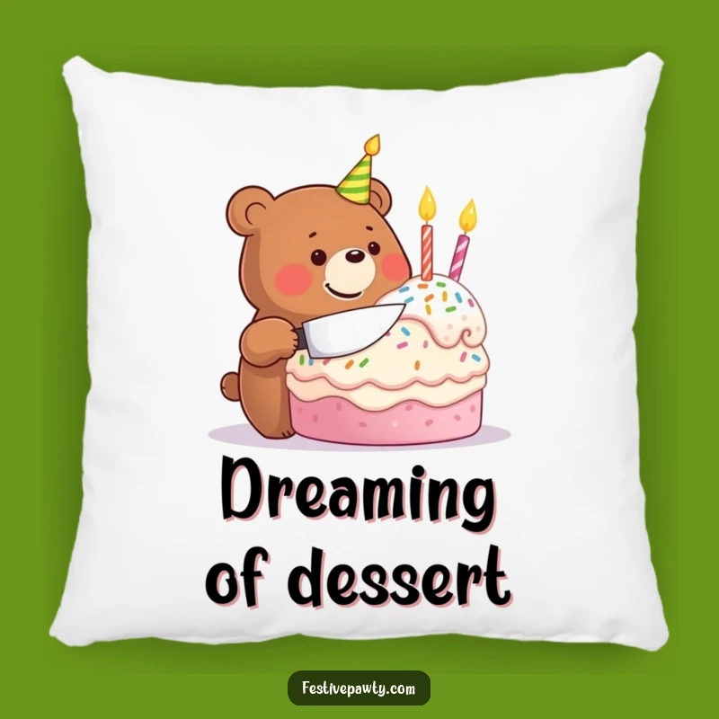 Funny Birthday Bear Pillow: Cozy Cake Celebration Comfort