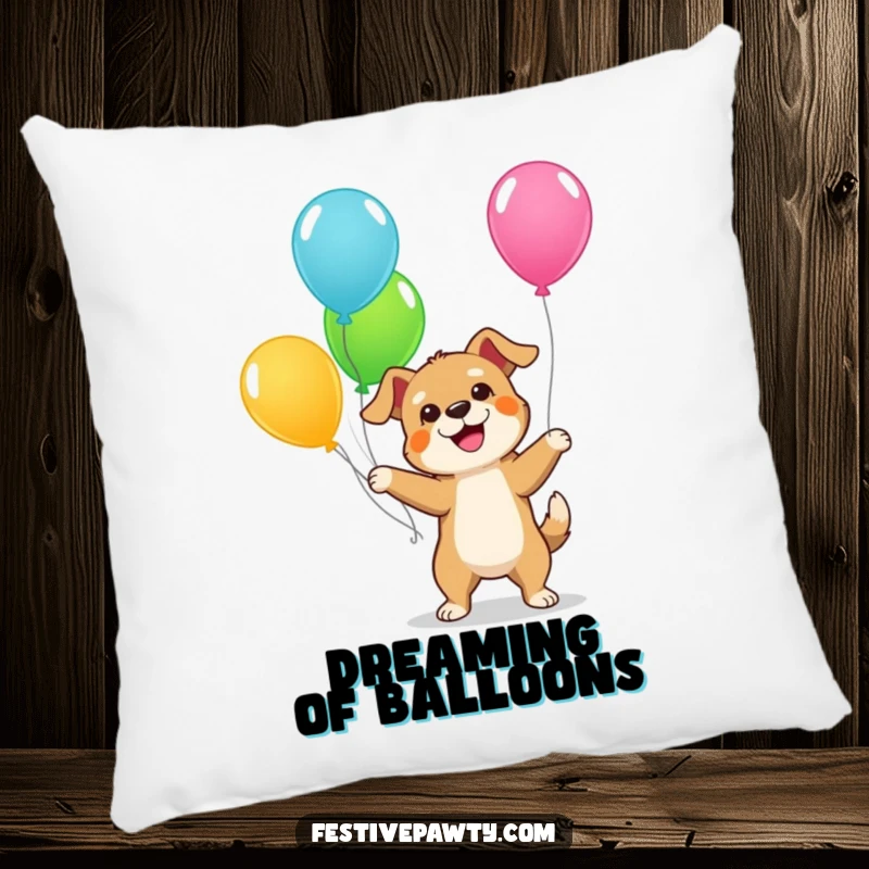 Funny Dog Pillow: A soft and plush cushion featuring a giddy dog juggling colorful balloons, ideal for adding a playful touch to sofas and beds.
