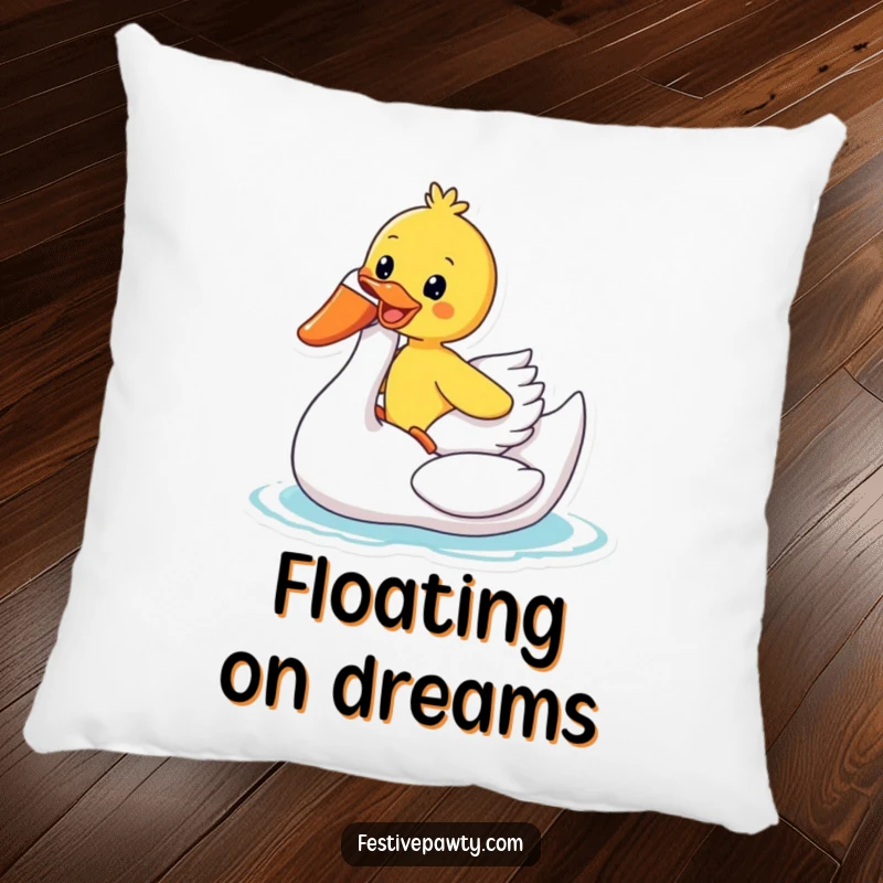 Funny Pillow: A joyful duck rides an inflatable swan, offering comfortable support and a splash of humorous summer delight.