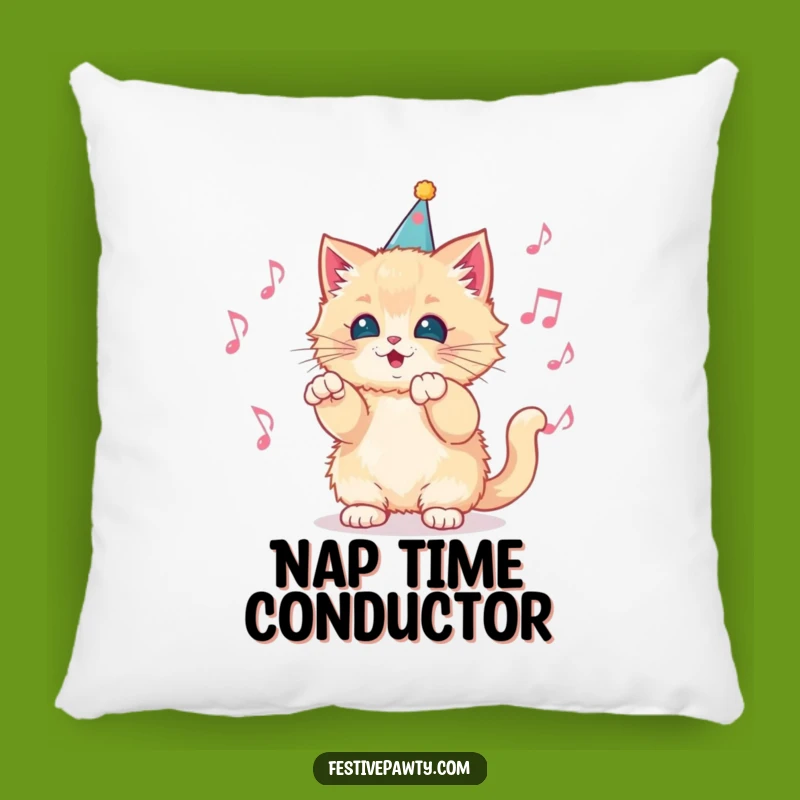 Funny Kitten Conductor Pillow: Soft Fluffy Cat Music Decor, a Cozy Funny Gift for Lounging!