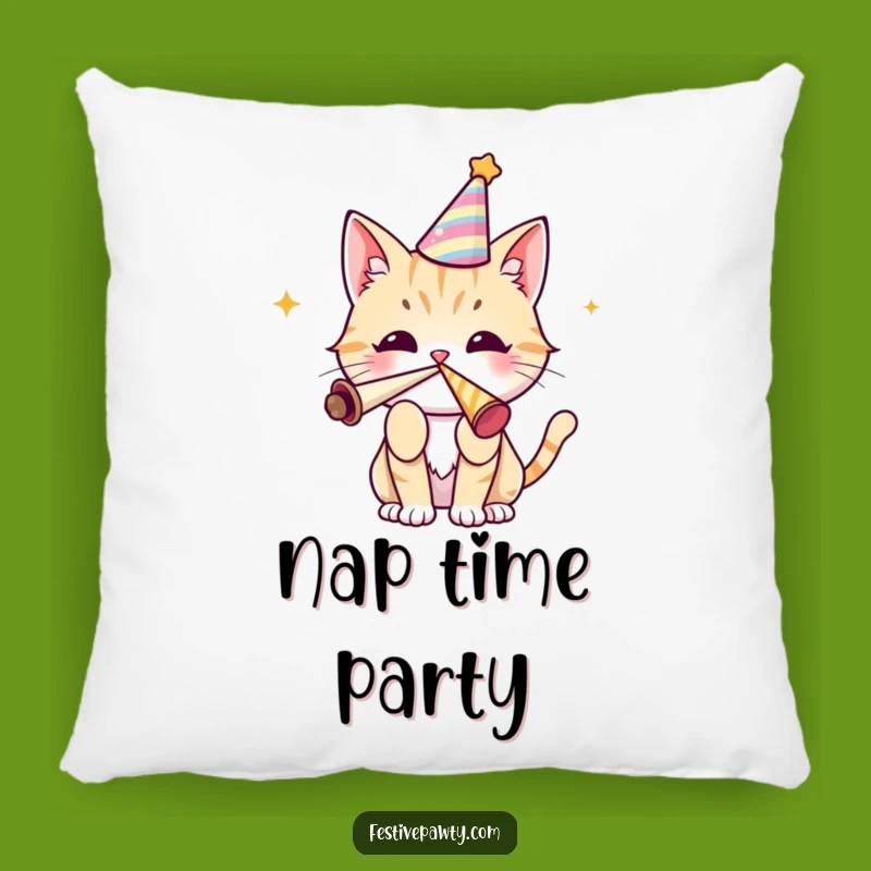 Funny Cat Party Pillow - Festive Celebration Accent, Cozy Home Decor, Gift