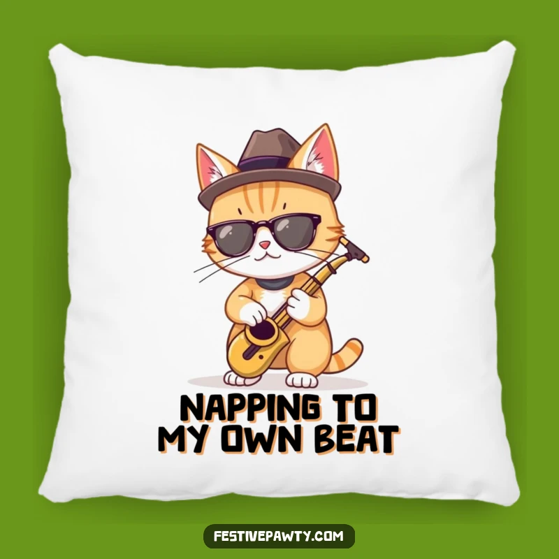 Funny Cool Cat Saxophone Pillow: Cozy Up with Jazzy Vibes