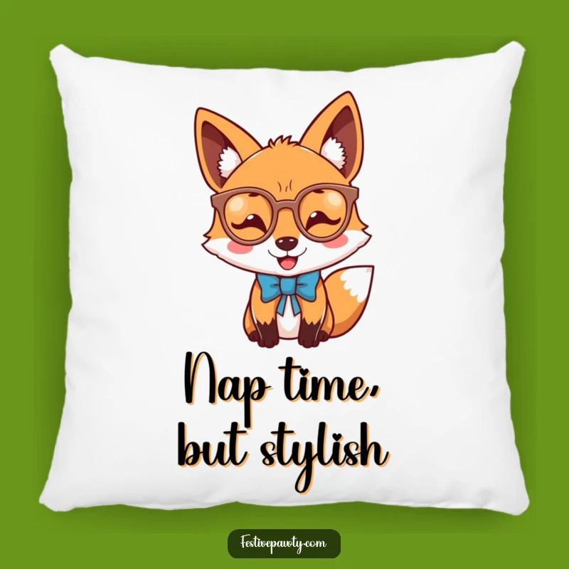 Soft Funny Joyful Fox Glasses Bow Tie Pillow: Cozy & Dapper Decor Gift