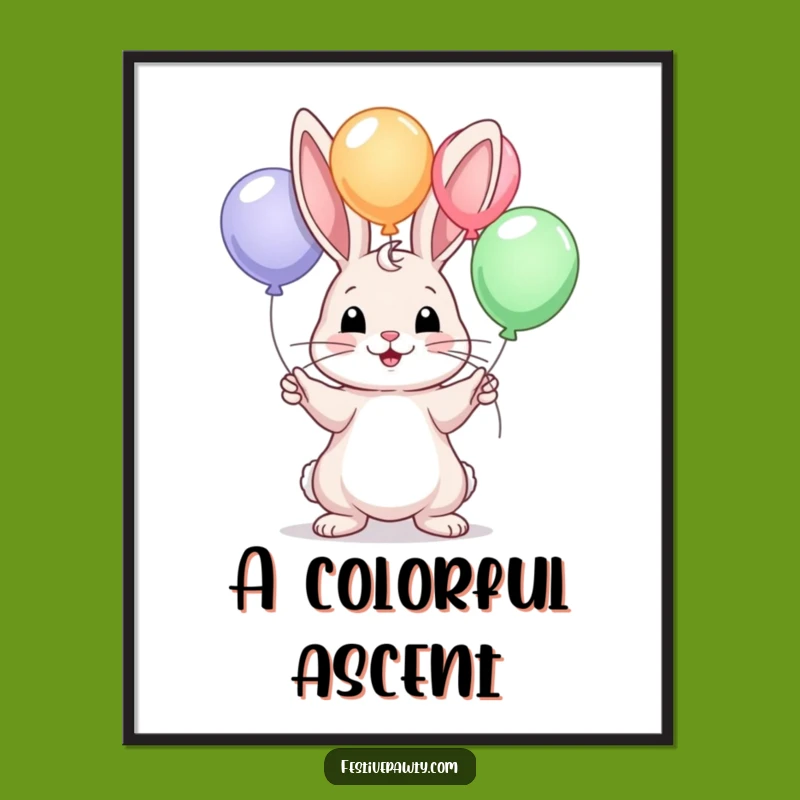 High-Quality Funny Rabbit Juggling Balloons Digital Art Print - Instant Humorous Decor