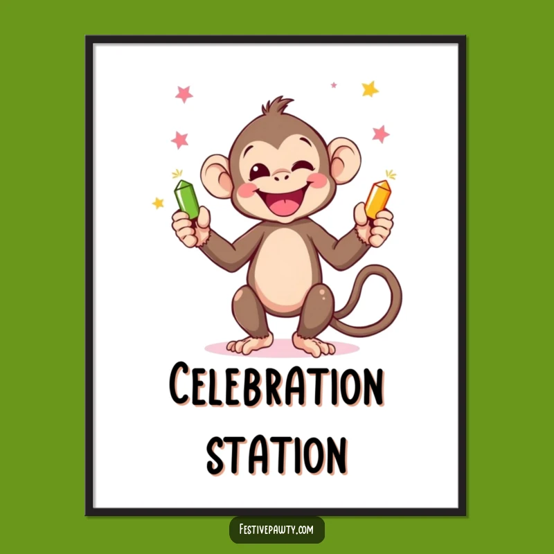 Funny Monkey Juggling Digital Art Print - Instant Joyful Decor