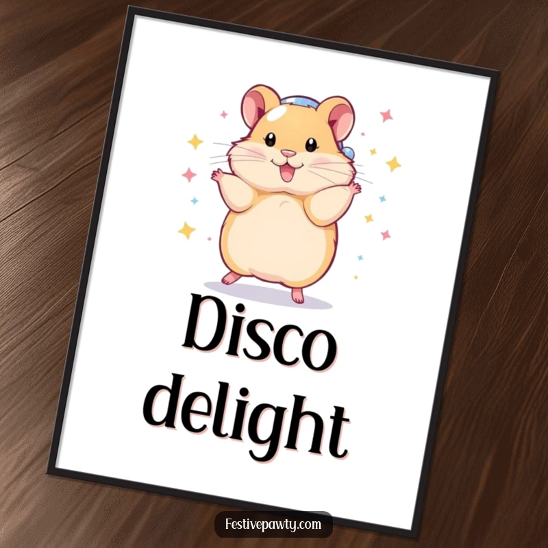 Funny Digital Art Print of a playful hamster in a disco ball costume, captured mid-dazzling spin, ready for instant download and display.