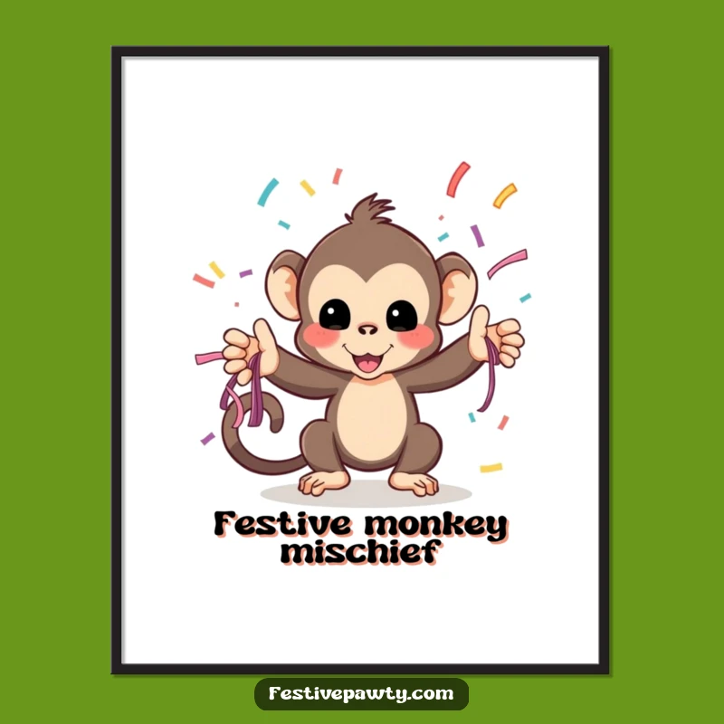 Funny Monkey Streamer Digital Art Print: Instant Party Vibes, a Perfect Funny Digital Gift