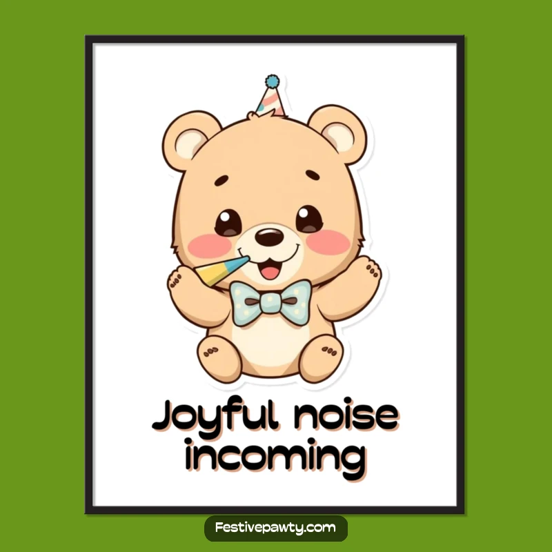 Funny Bear Cub Party Horn Digital Art: Instant Humorous Decor Gift
