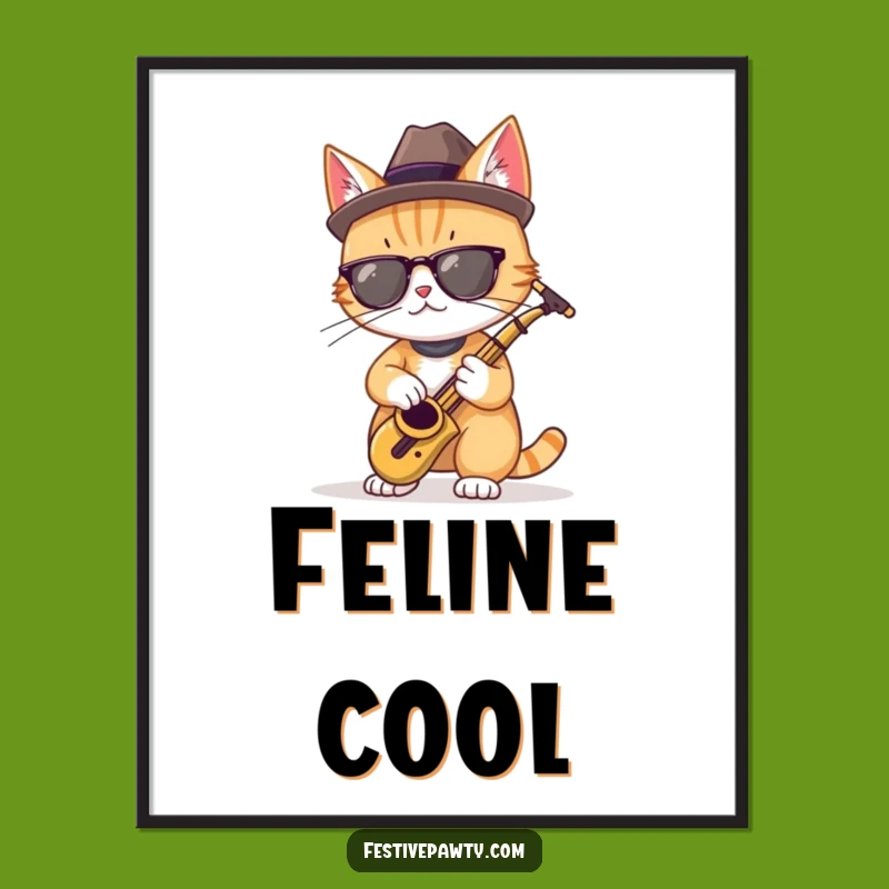 Funny Cool Cat Saxophone Digital Art: Instant Jazzy Wall Decor