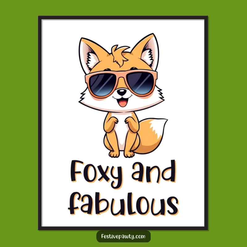 Funny Diva Fox Digital Art: Sassy Poster Print Glamorous Sunglasses