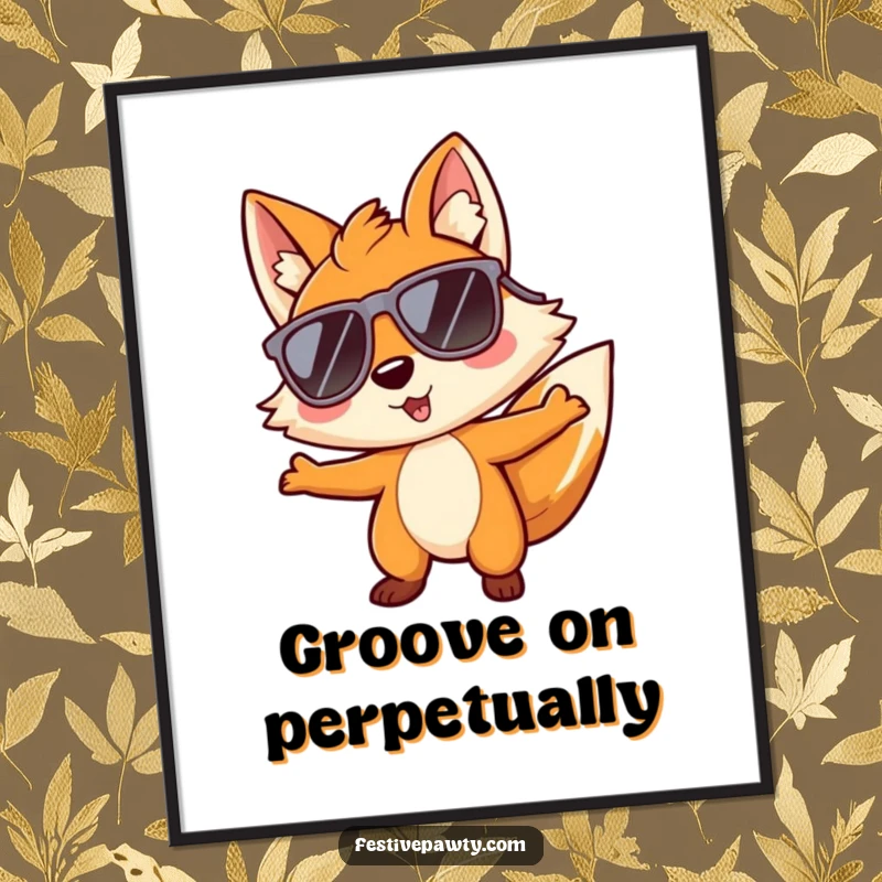 Funny digital art print of a playful fox character wearing oversized sunglasses and grooving, radiating pure cool energy.