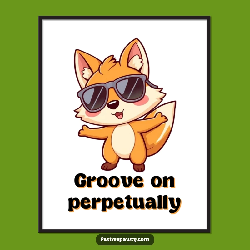 Funny Fox Grooving Digital Print: Cool Sunglasses Character Art!