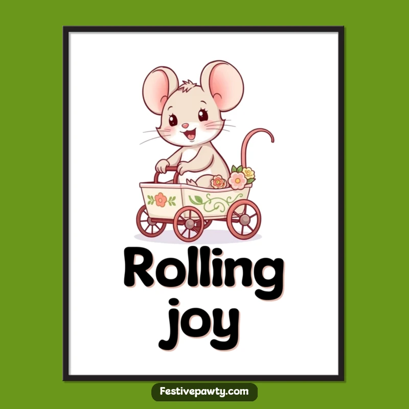 Funny Mouse Cart Ride Digital Art Print - Instant Whimsical Decor for Your Space