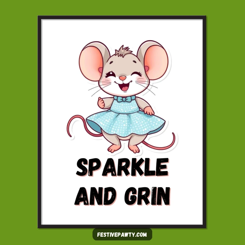 Funny Mouse Party Digital Art: Delighted Mouse Print - Instant Humorous Gift
