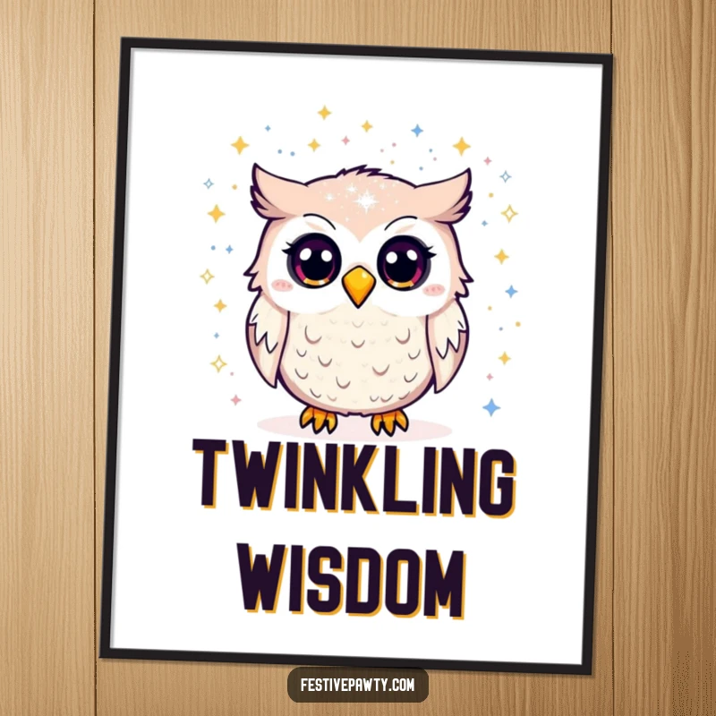 Funny Digital Art Print: A surprised owl is showered with glitter, offering a burst of instant, humorous sparkle.