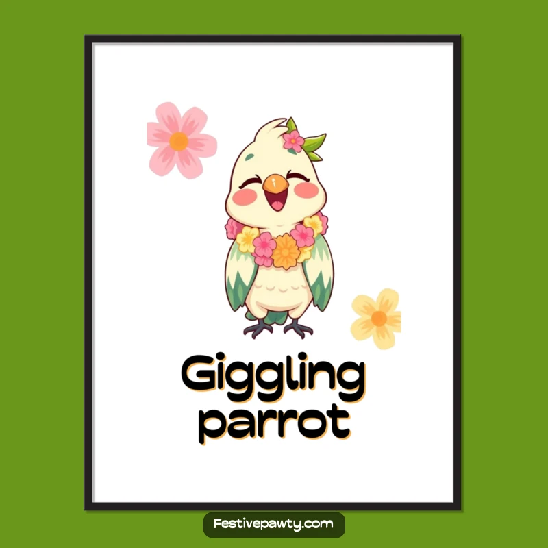 Funny Parrot Lei Digital Art Print - Instant Tropical Decor for Your Space