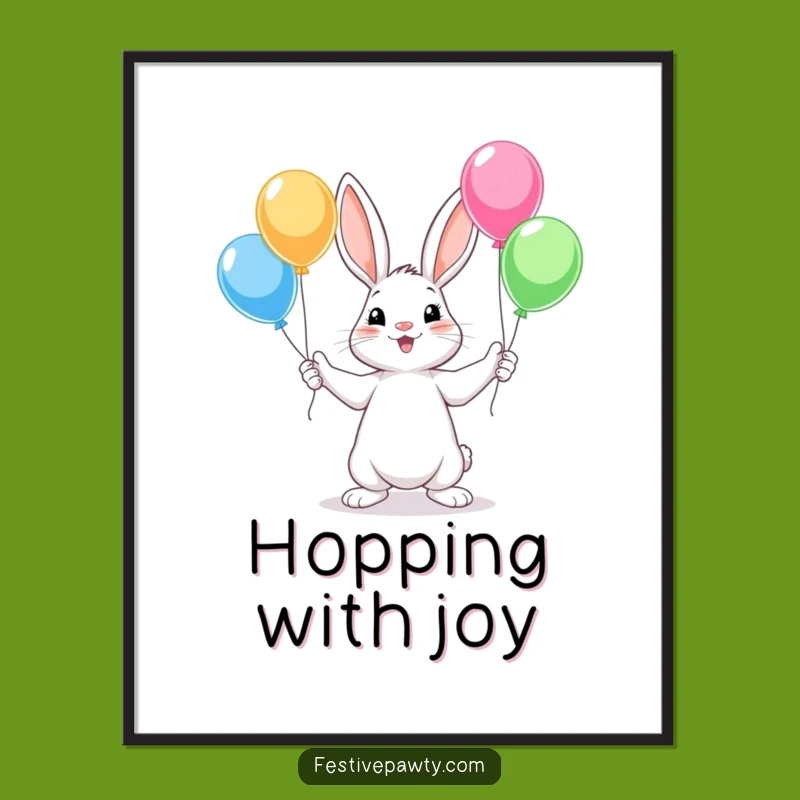 Funny Rabbit Balloon Juggling Digital Art: Instant Download, Whimsical Gift