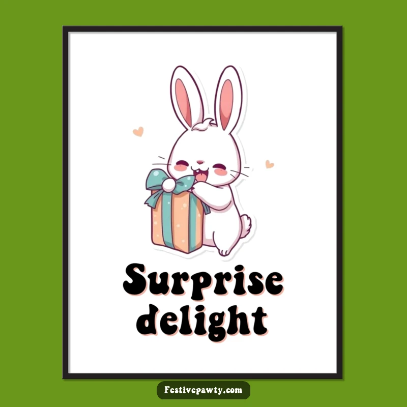 Funny Rabbit Present Digital Art: Excited Cartoon Print, Instant Gift