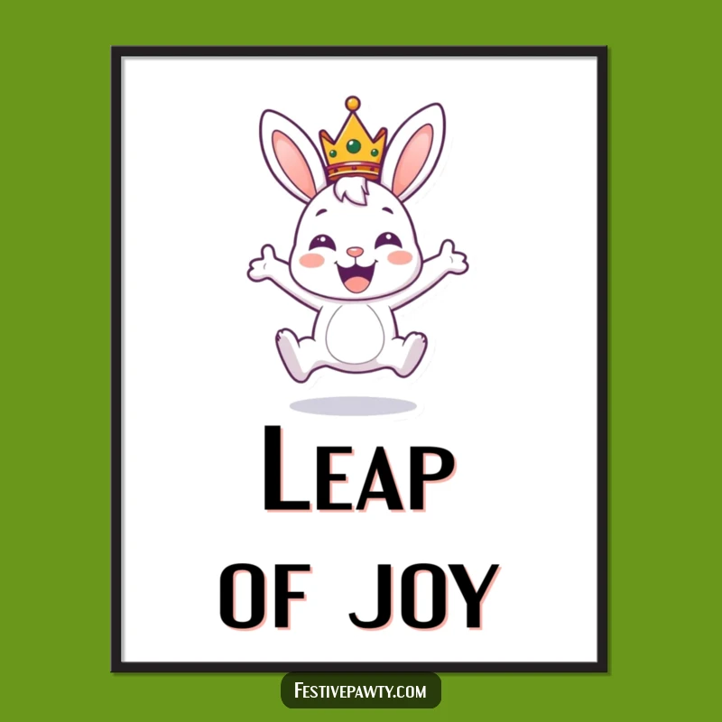 Funny Bunny Crown Digital Art: Joyful Leaping Rabbit Decor, Gift