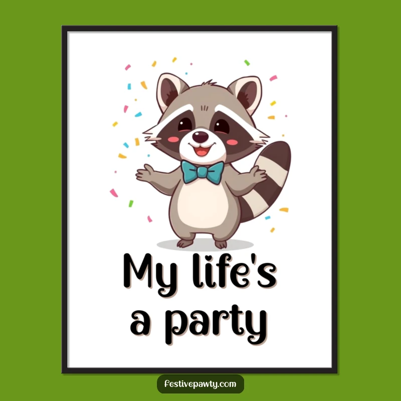 Funny Raccoon Bowtie Confetti Digital Art: Instant Hilarious Wall Decor