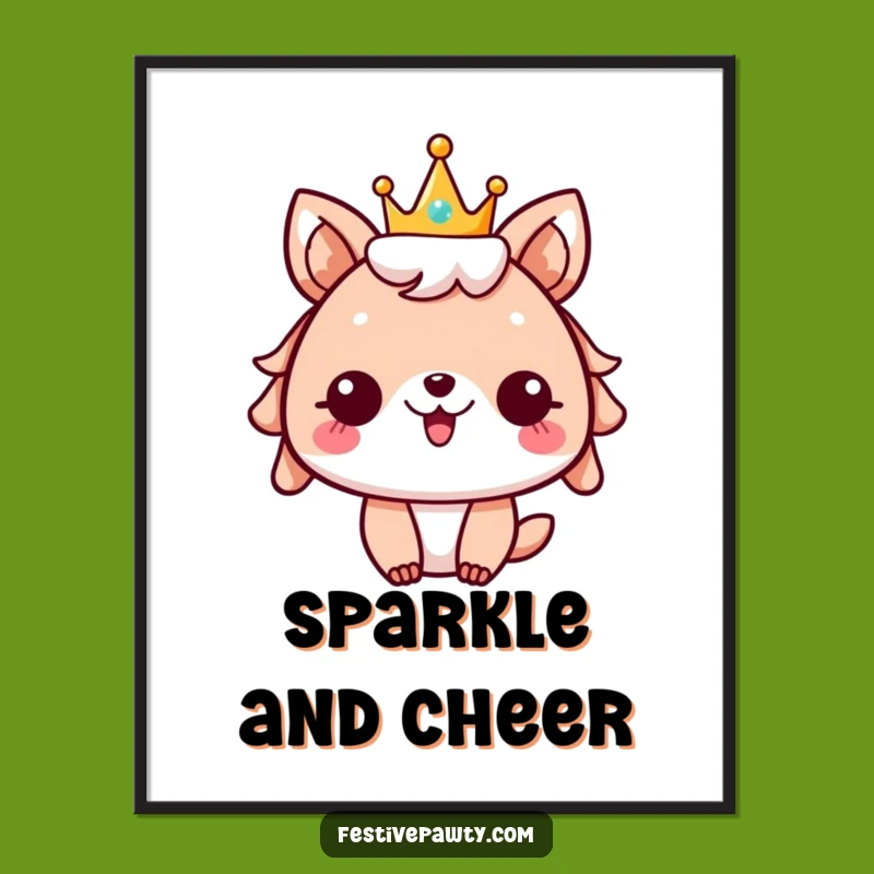 Funny Festive Animal Digital Art: Sparkly Crown Cheer, Instant Celebration Download