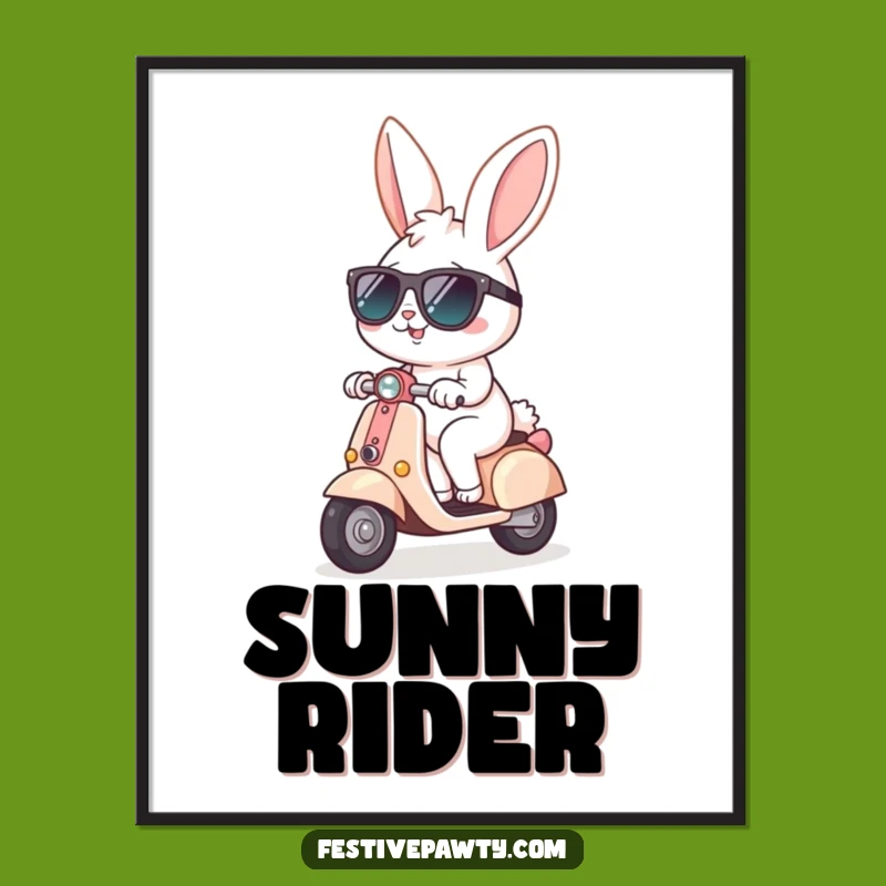 Funny Bunny Scooter Digital Art: Cool Sunglasses Rabbit Download, a Breezy Funny Gift!