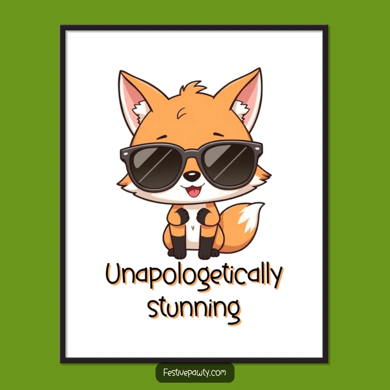 High-Resolution Funny Diva Fox Sunglasses Digital Art Print - Instant Bold Decor