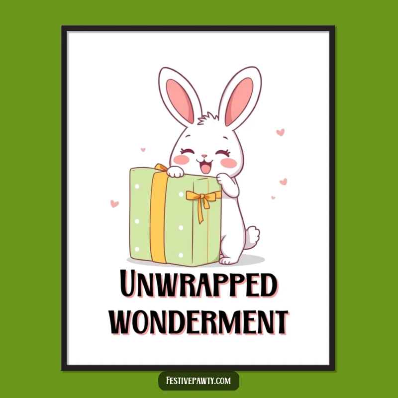Funny Rabbit Digital Art: Excitedly Unwrapping a Giant Present