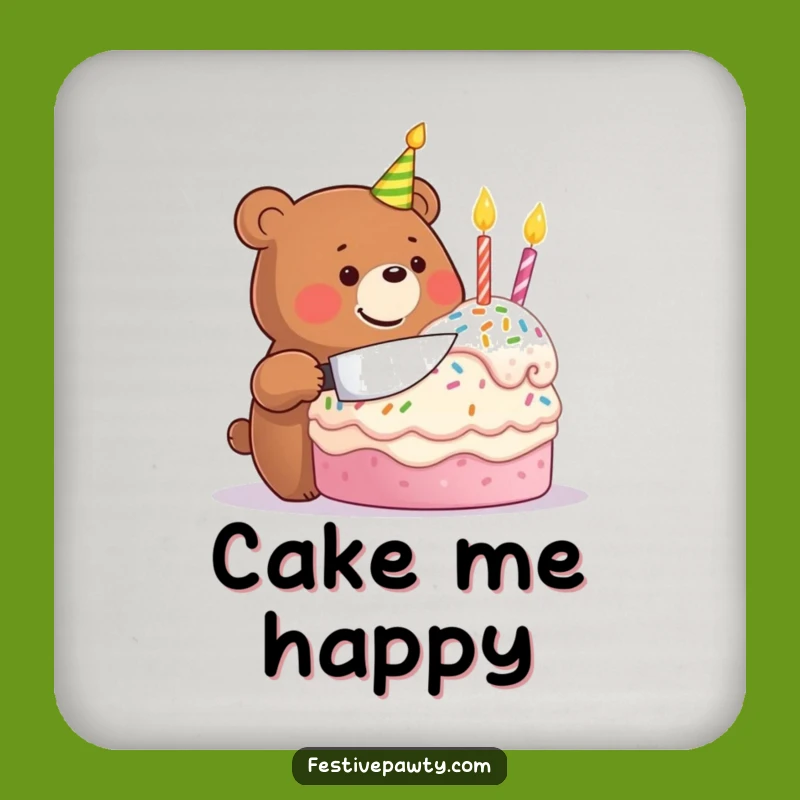 Funny Birthday Bear Drink Coaster: Festive Cake Protection for Party Tables