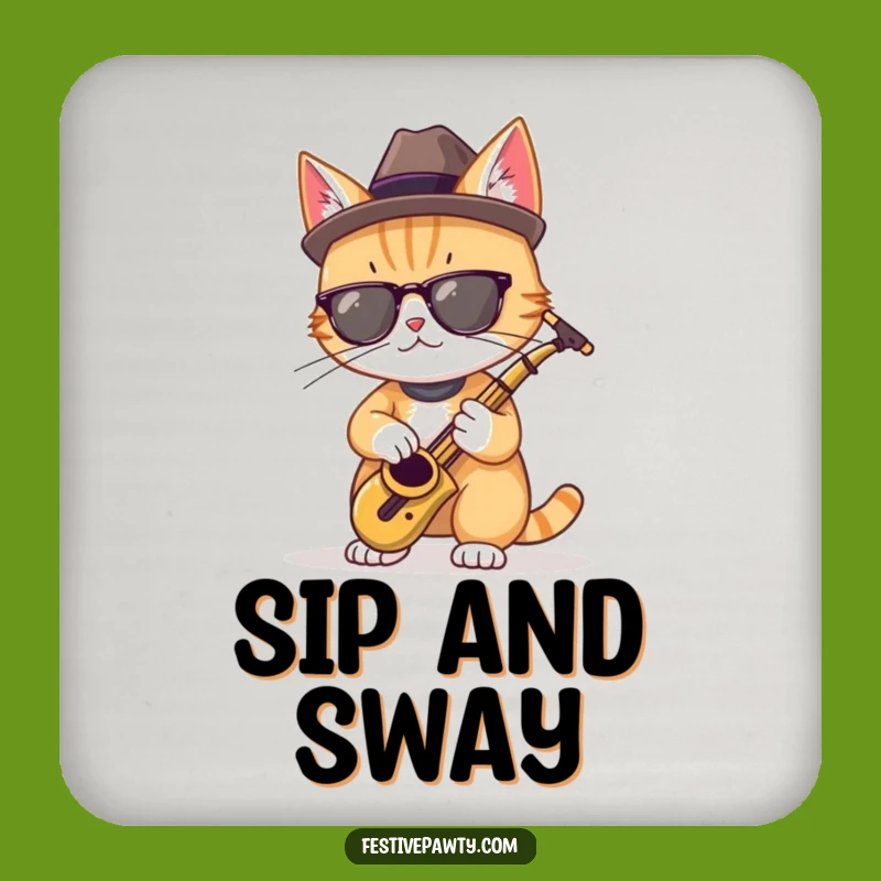 Funny Cool Cat Saxophone Coaster: Protect Surfaces with Jazz