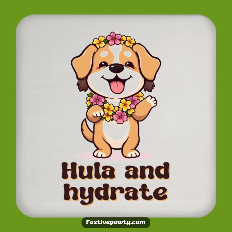 Funny Dog Hula Dance Coaster: Protect Surfaces with Aloha