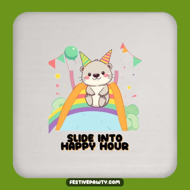 Funny Otter Drink Coaster - Merry Rainbow Party Accessory Gift