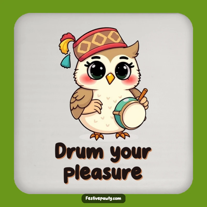 Funny Owl Drummer Coaster: Protect Surfaces with Musical Flair, Perfect Gift