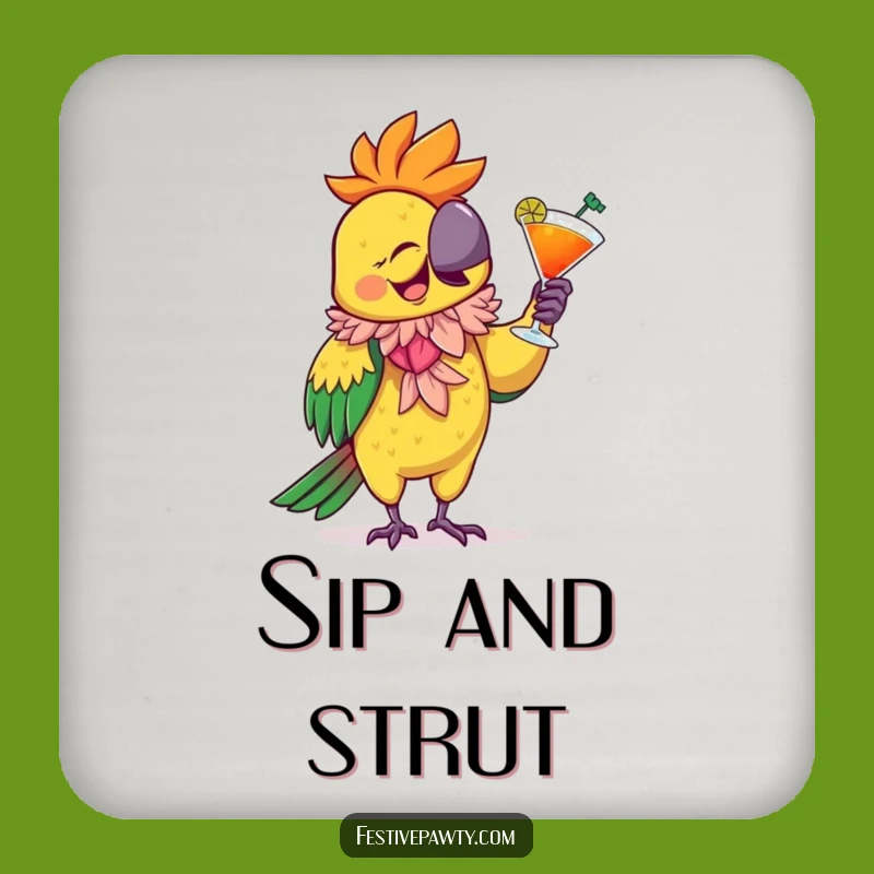 Funny Parrot Party Drink Coaster: Cute Giggling Bird Decor, a Festive Funny Gift!