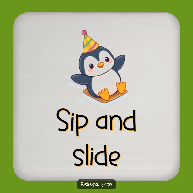 Funny Penguin Party Coaster - Winter Fun Protection, Giftable Joy!